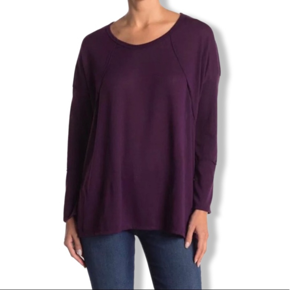 Purple Top, Exposed Seam Detail, Side Slit, Soft Fabric by Forgotten Grace  NWOT